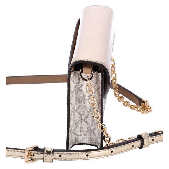 Michael Kors Jet Set Travel Small Signature Clutch Crossbody Vanilla Pale Gold - Picture 9 of 10